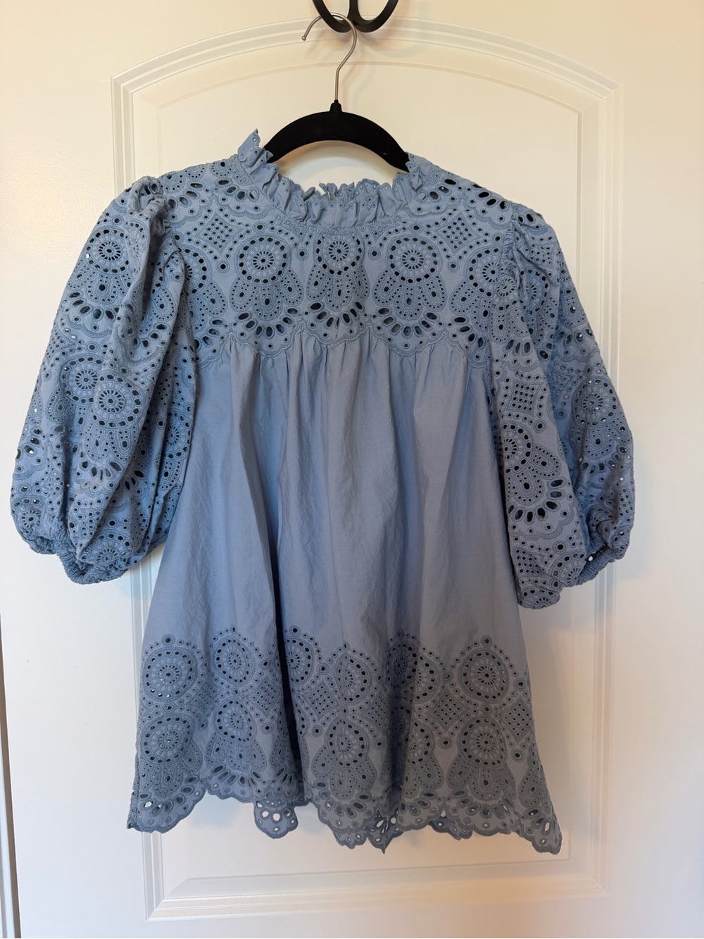 Ulla Johnson Dusty Blue Eyelet Ruffle Blouse